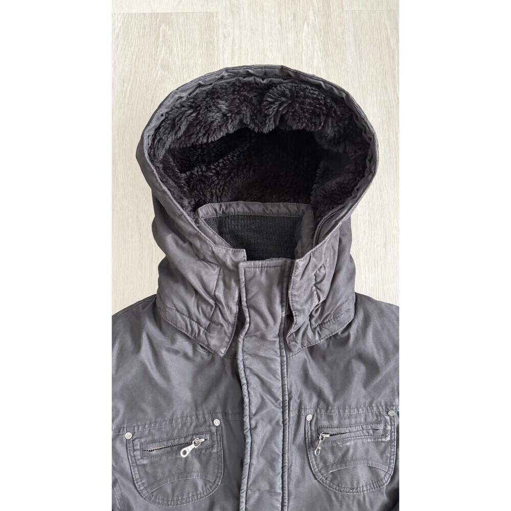 TNA Aritzia Parka Jacket Griffith Black Women M Sherpa Hood Slim Fit Mid-Length - Picture 5 of 16